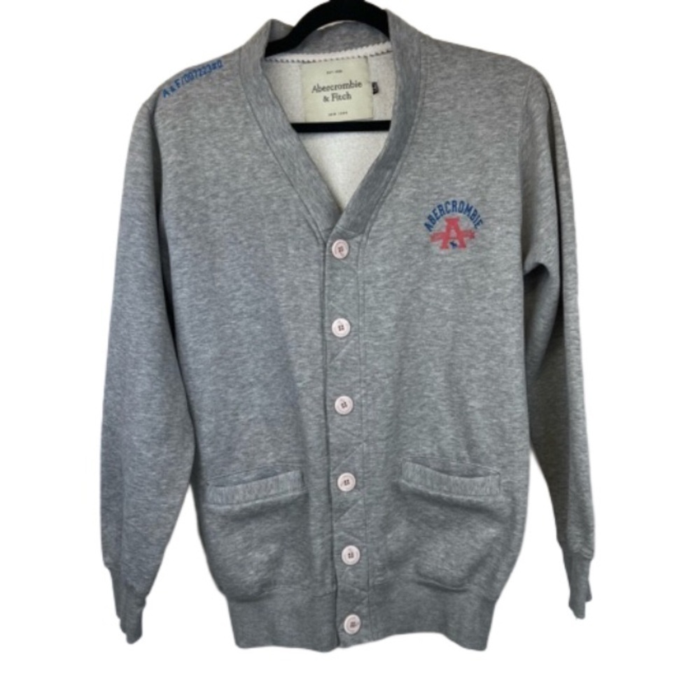 Abercrombie & Fitch Grey Gray Letterman Cardigan 100% Cotton Logo Size Large Men